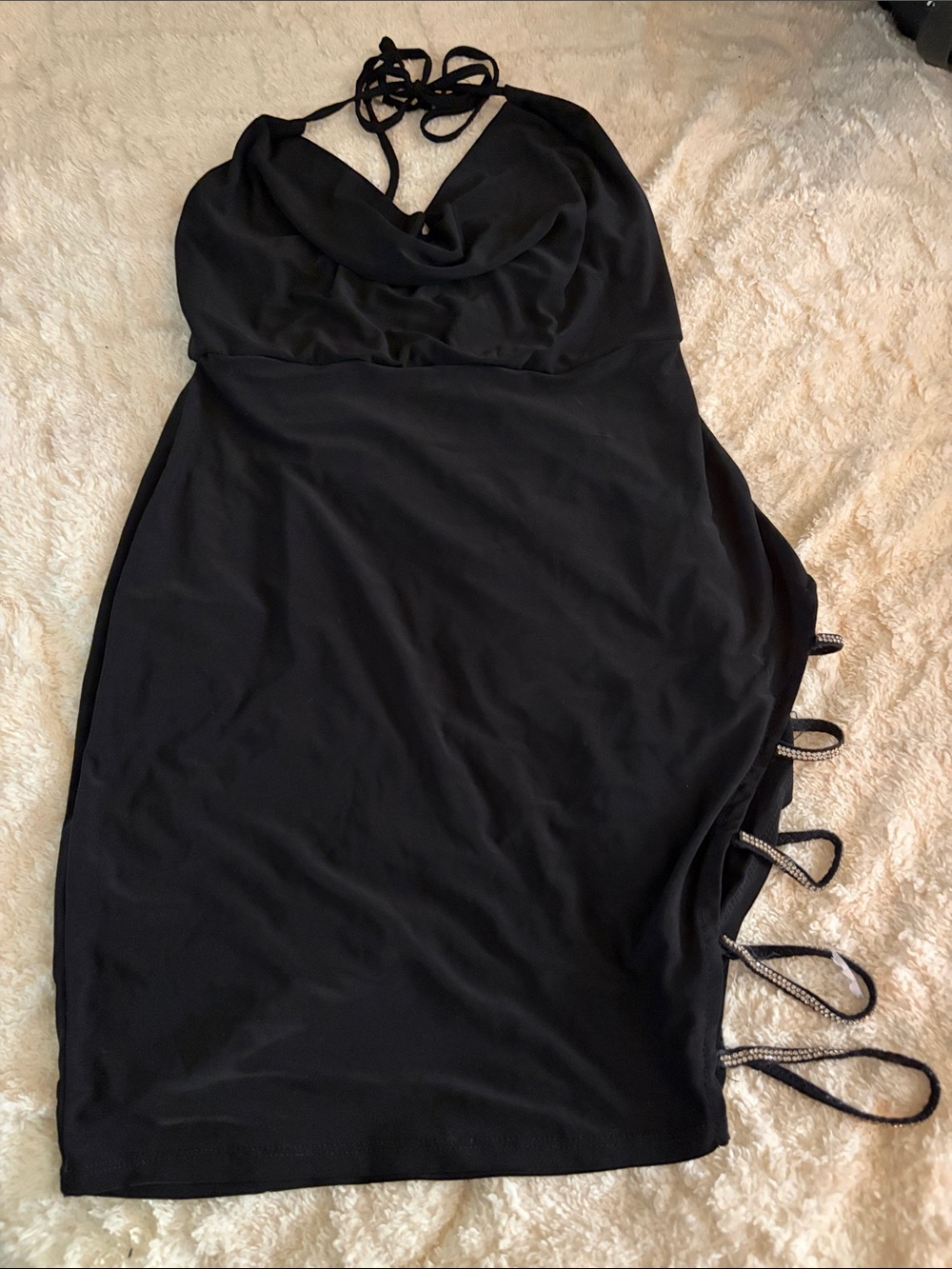 Black Halter Cowl Neck Camisole with Side Loop Detail
